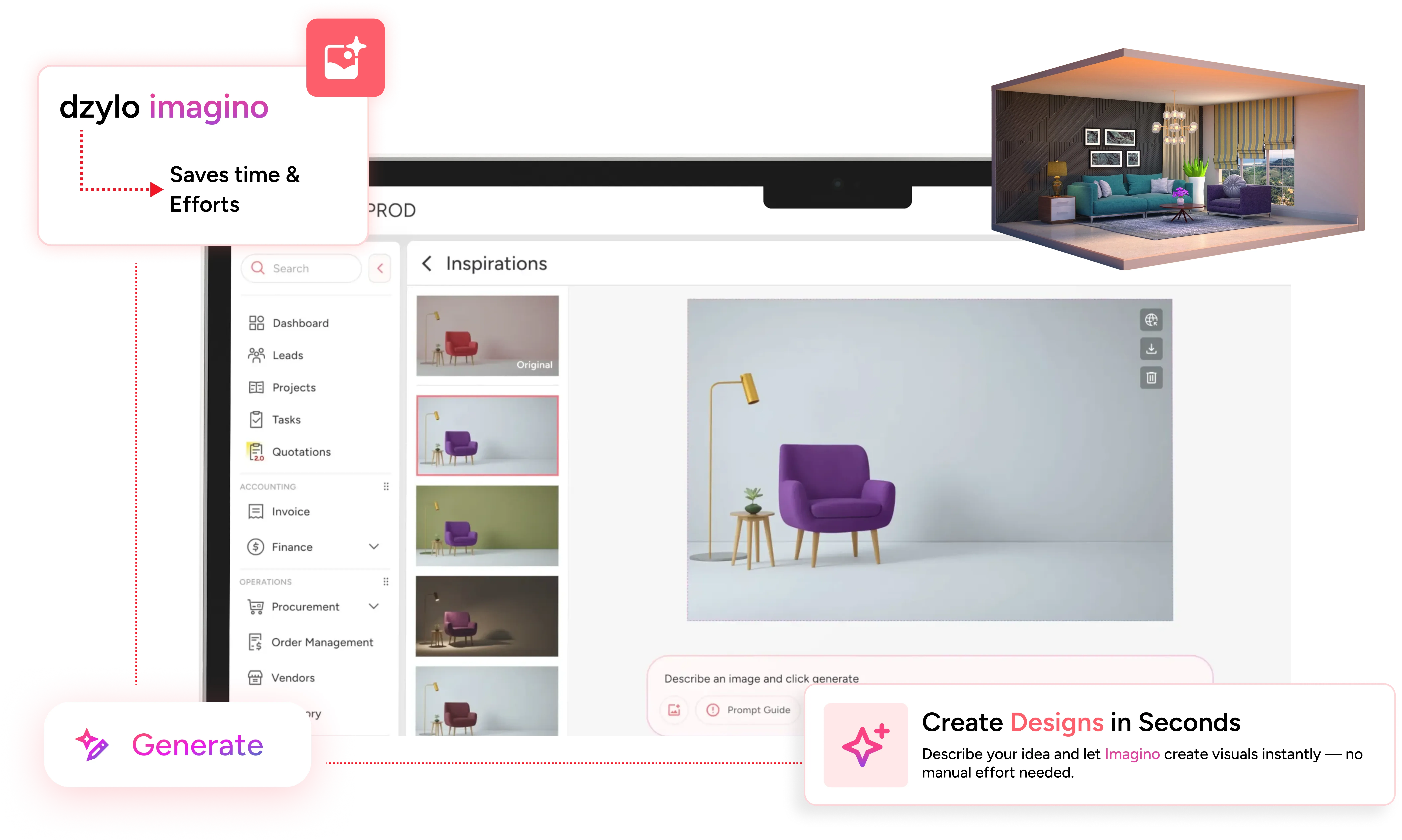 Dzylo Imagino AI-powered design canvas for interior designers - Instant design edits and concept generation
